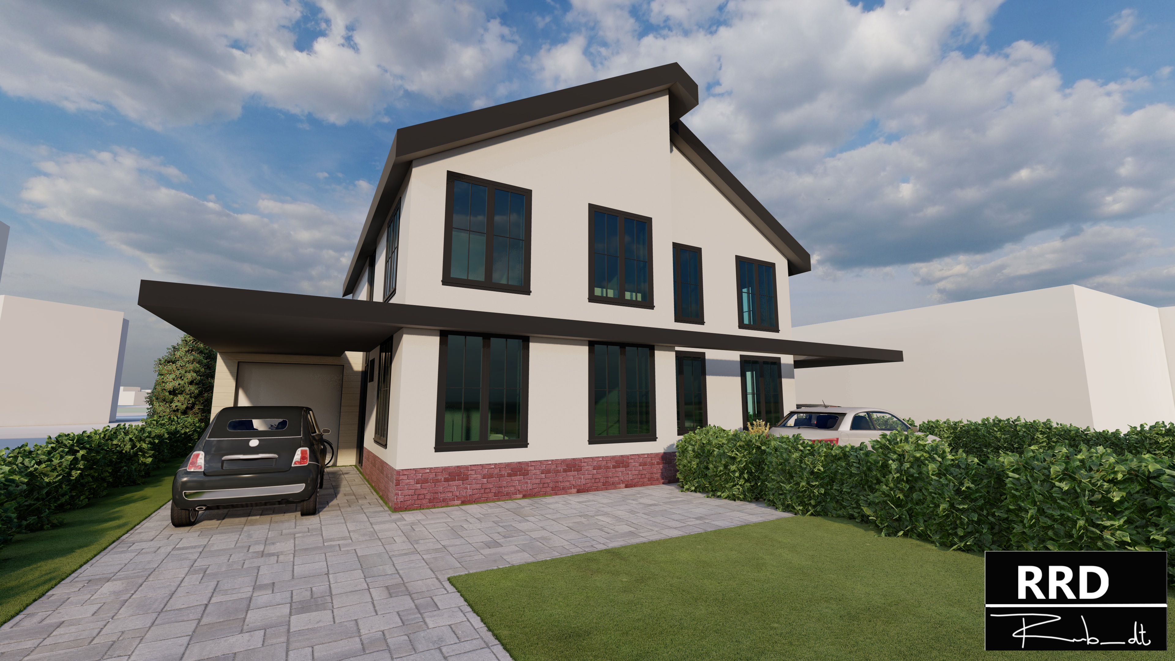 3D render van een twee onder een kap woning